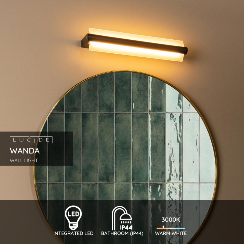 Lucide WANDA - Nástenné svietidlo Kúpeľňové - LED - 1x15W 3000K - IP44 - Priehľadné